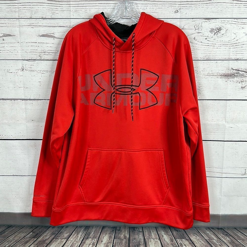 Under Armour‎ UA Womens Sweatshirt size Large Red Hoodie Storm Cold gear LOGO